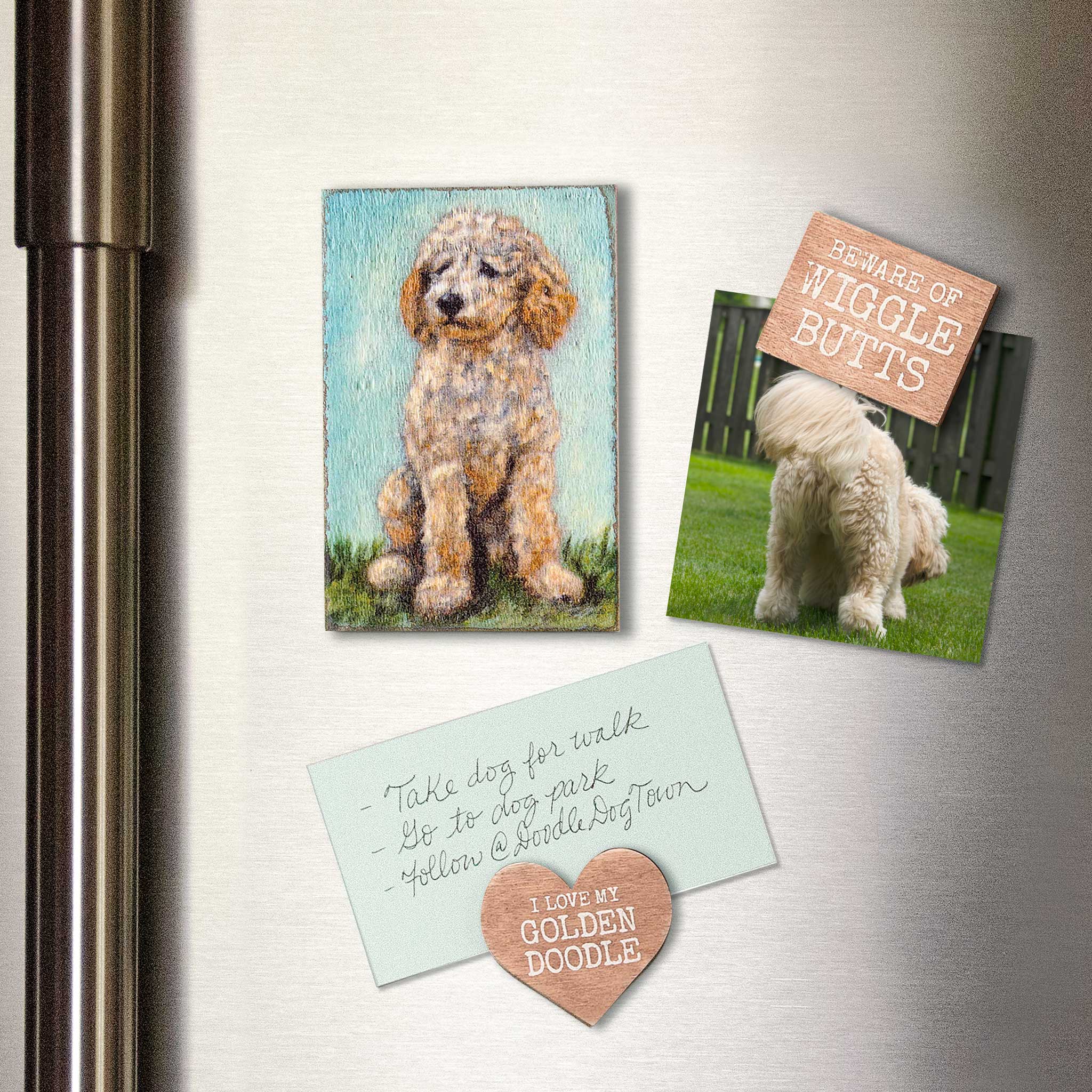 Set of Wooden Goldendoodle Magnets