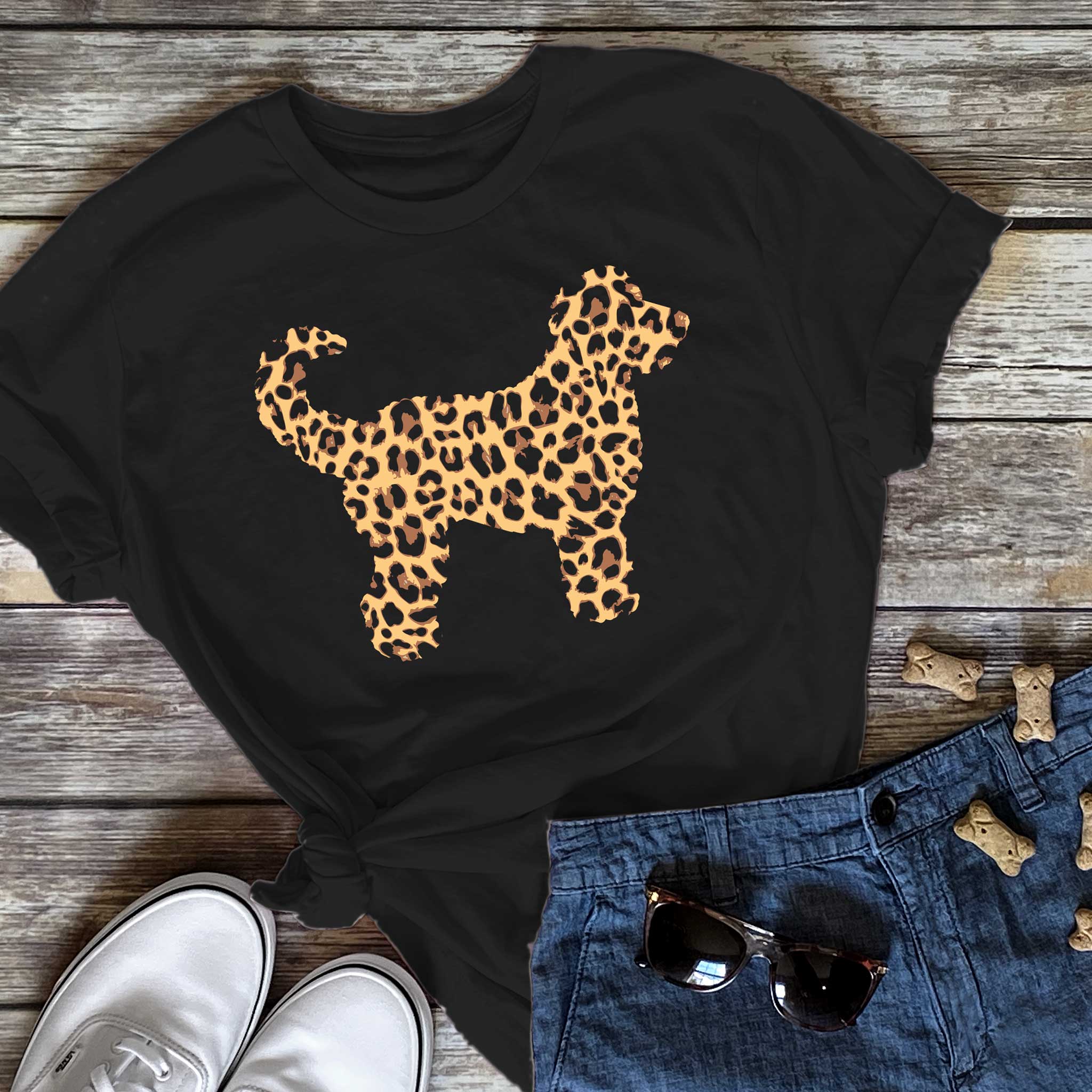 Leopard Print Doodle Dog T-shirt